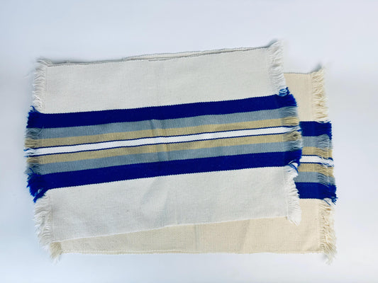 Product image for 'vintage rectangular blue beige stripped fringe style place mats set of five 5' (view 0fb0cf)