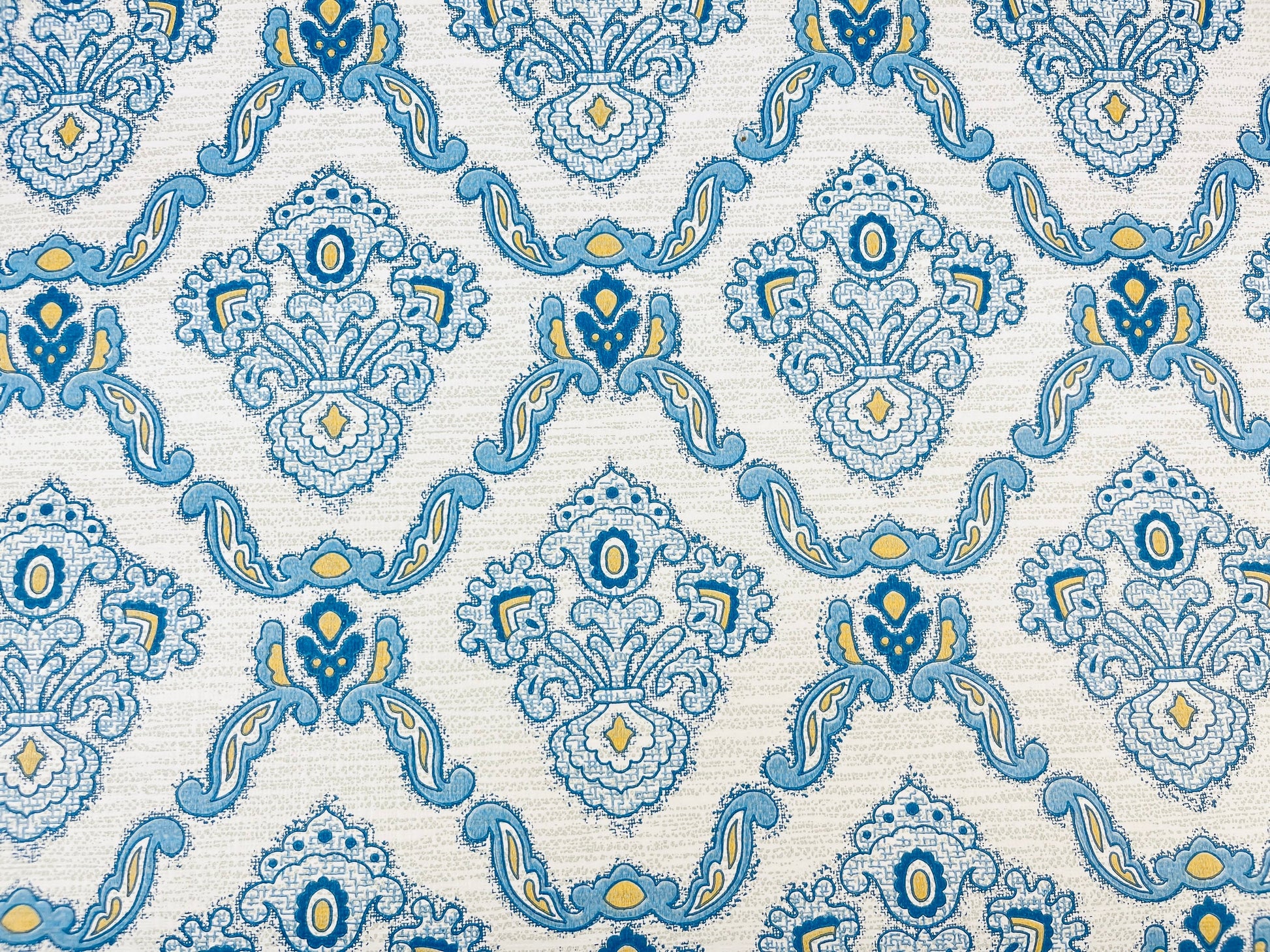 Product image for 'vintage 1970s blue beige damask wallpaper lightly textured 21 x 55 ideal for crafts upcycling' (view a98bcf)