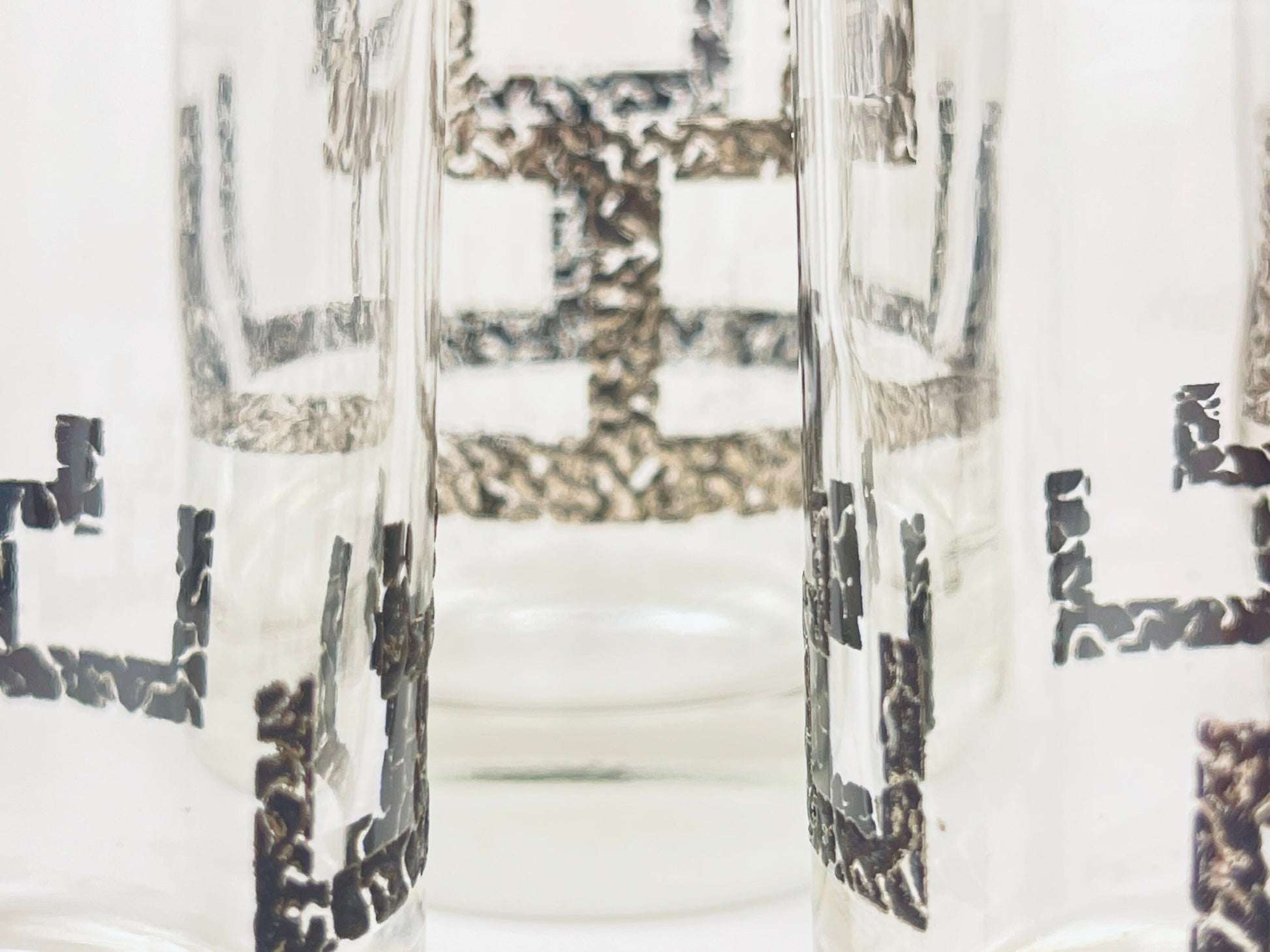 Product image for 'vintage libbey highball lowball glasses set of five 5 textured silver abstract line pattern' (view 8da539)