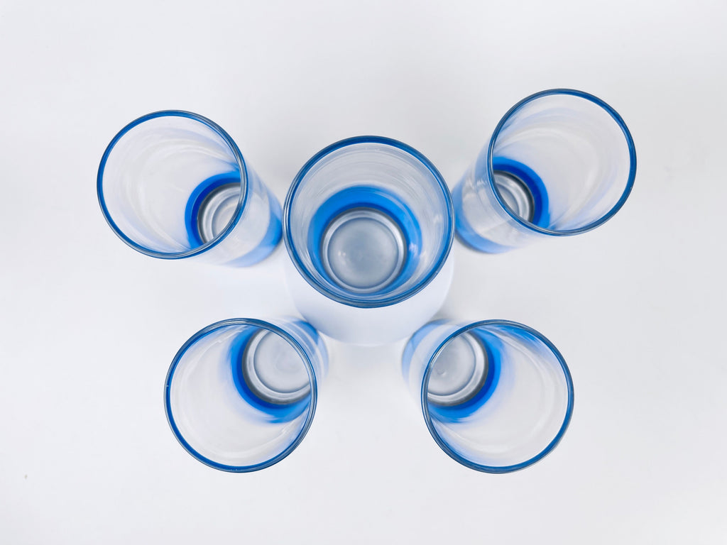 Product image for 'vintage pierre cardin blue ombre striped zombie glasses set of five 5 sasaki glass company made' (view 4e37e5)