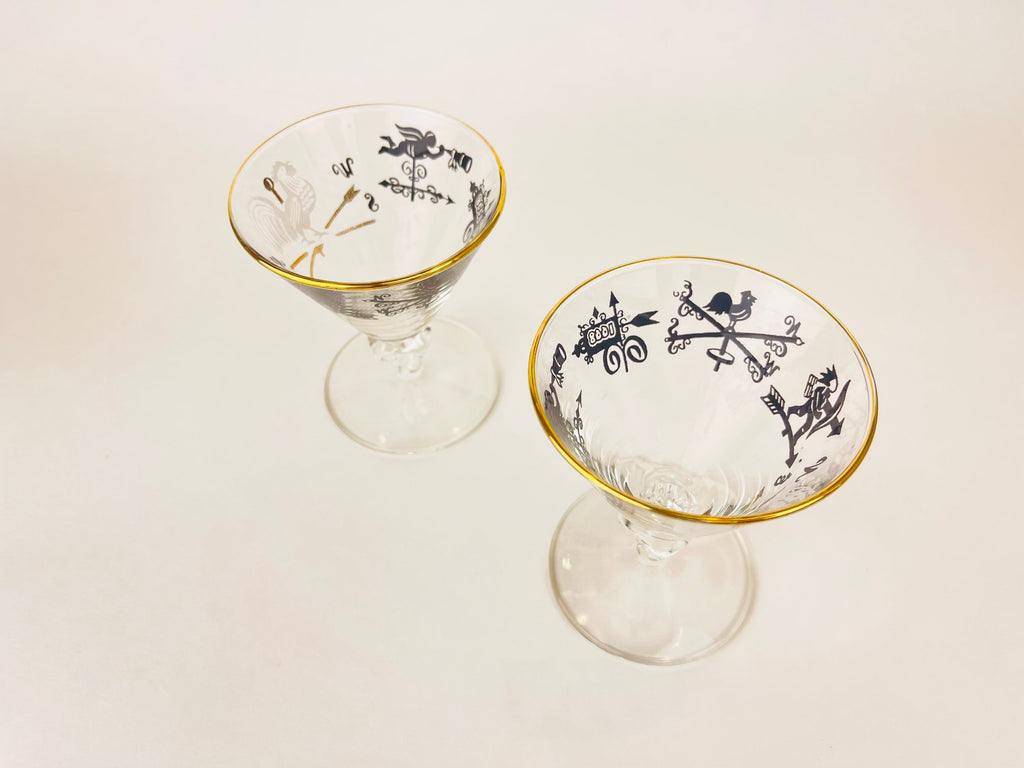 Product image for 'vintage libbey rooster weathervane scene small martini liquor goblets set of two 2' (view 8ab1e2)