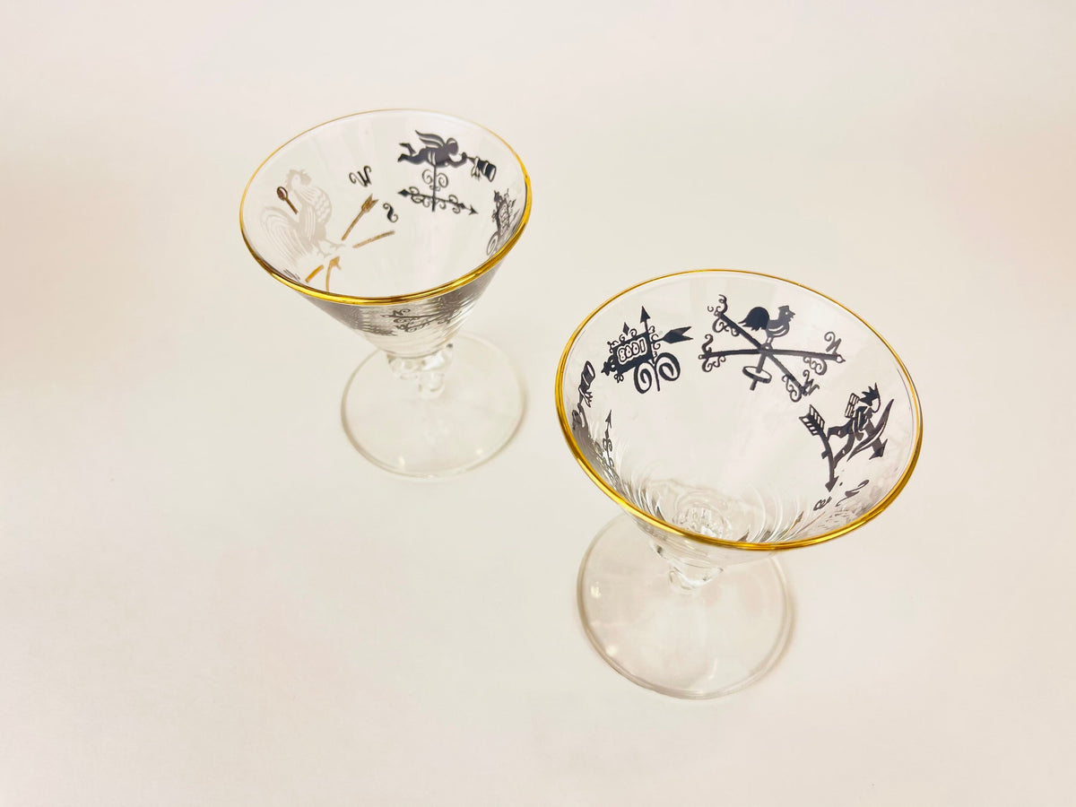 Product image for 'vintage libbey rooster weathervane scene small martini liquor goblets set of two 2' (view 8ab1e2)