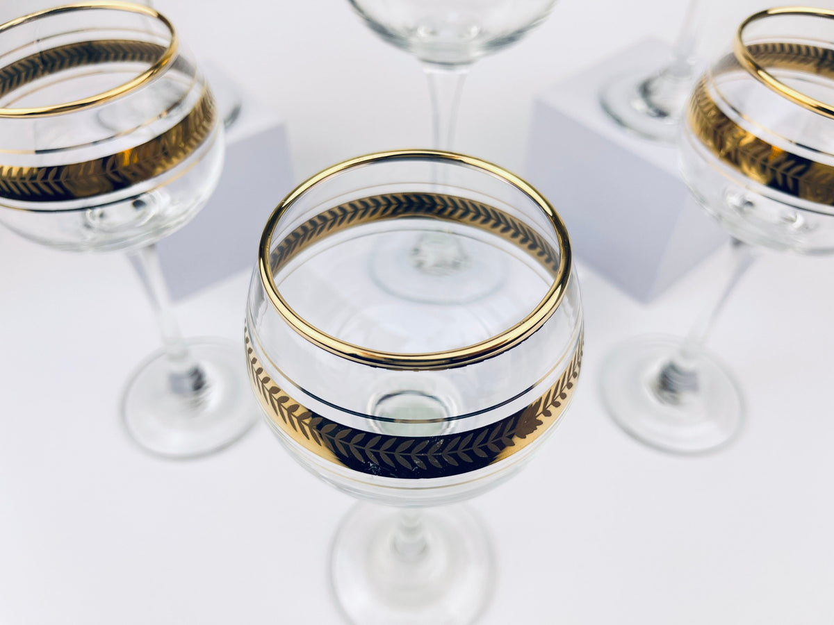 Product image for 'vintage gold textured vine stemmed drinking glasses set of six 6' (view ff48ea)