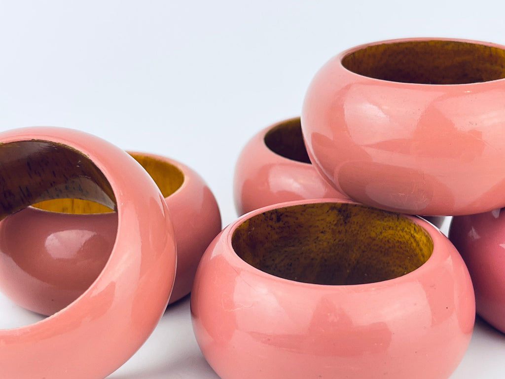 Product image for 'vintage glossy pink wooden napkin ring holders set of six 6' (view 25bfdd)