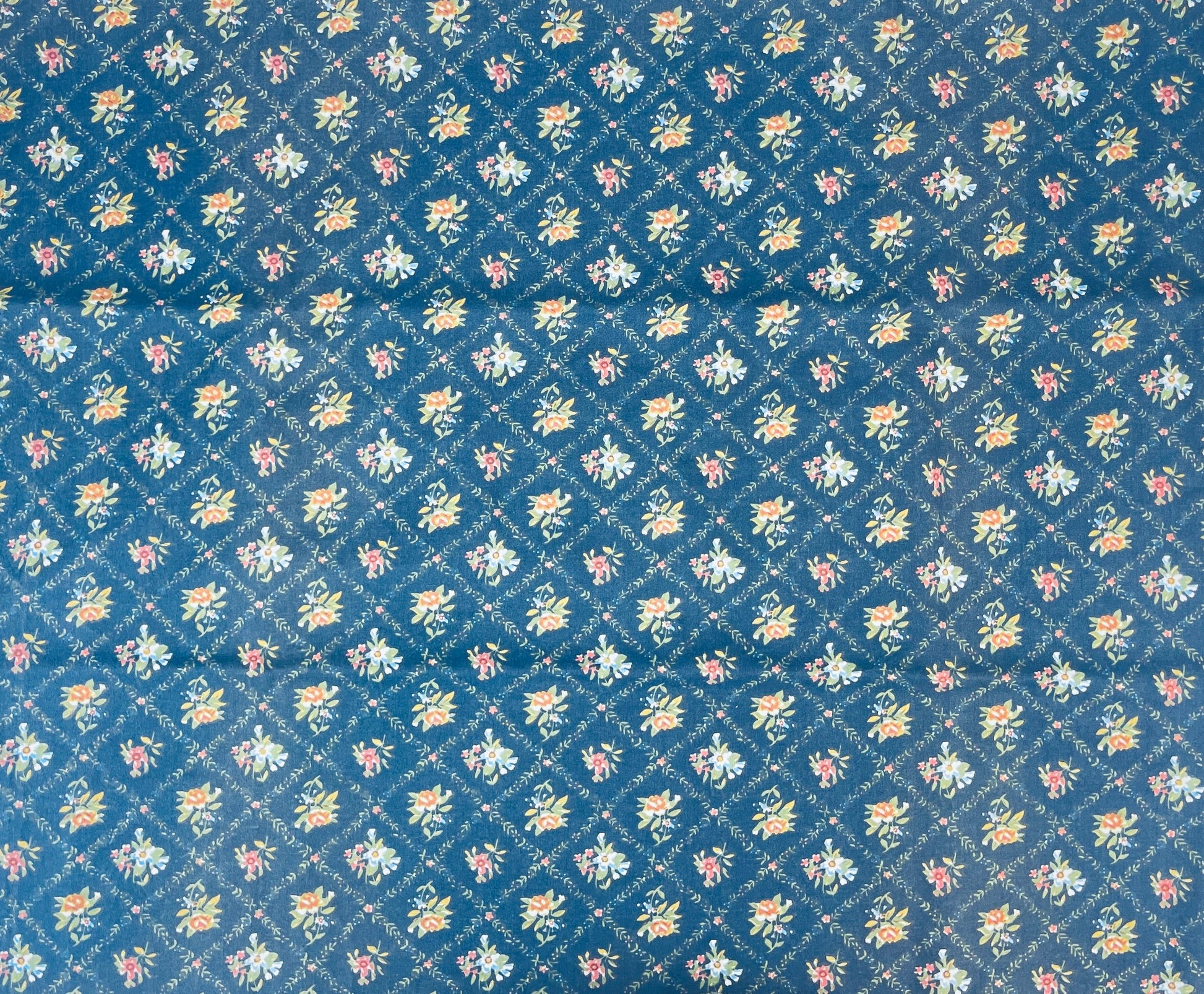 Product image for 'vintage blue floral fabric material 37 x 44' (view 51fe36)