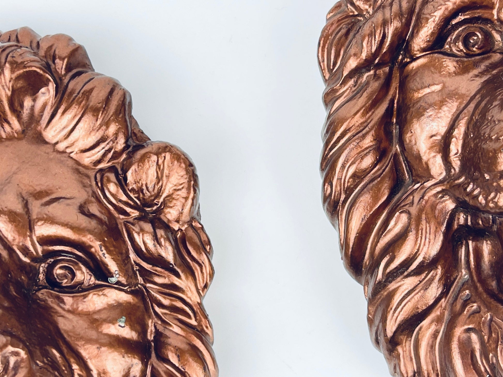 Product image for 'vintage solid concrete rose gold copper painted lion head bust art set of two 2' (view 99e779)