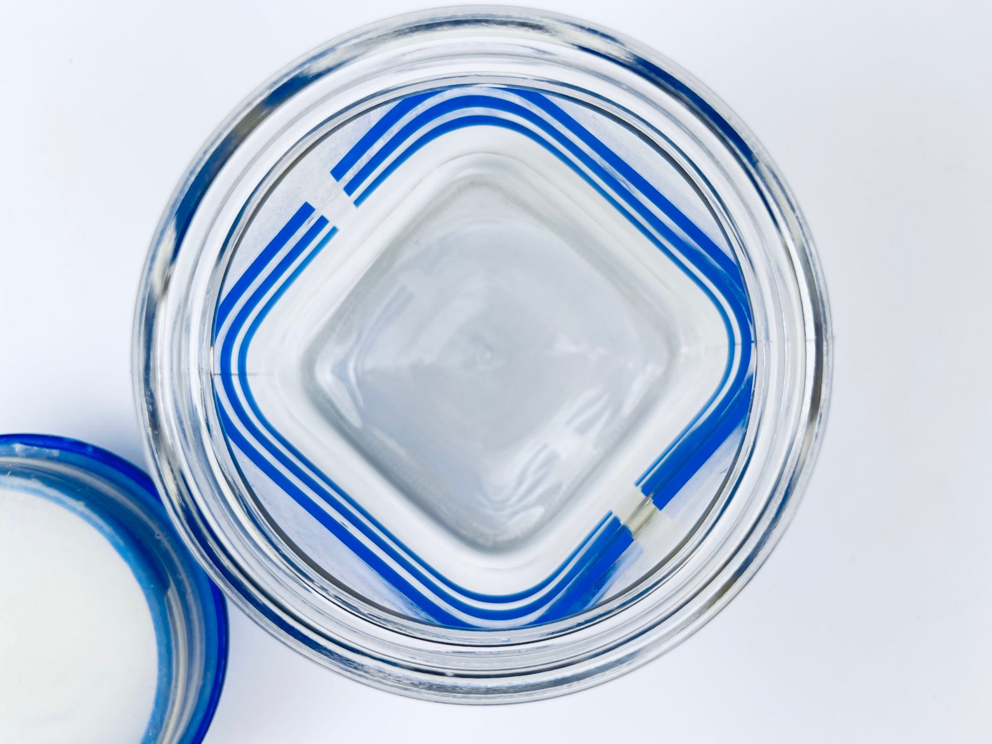 Product image for 'vintage 1980s blue striped glass jar with waffle lid airtight retro kitchen storage' (view c94307)