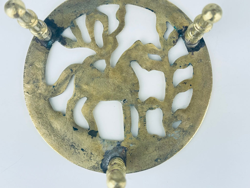 Product image for 'vintage brass easel trivet plant stand horse woodland design' (view b3211c)
