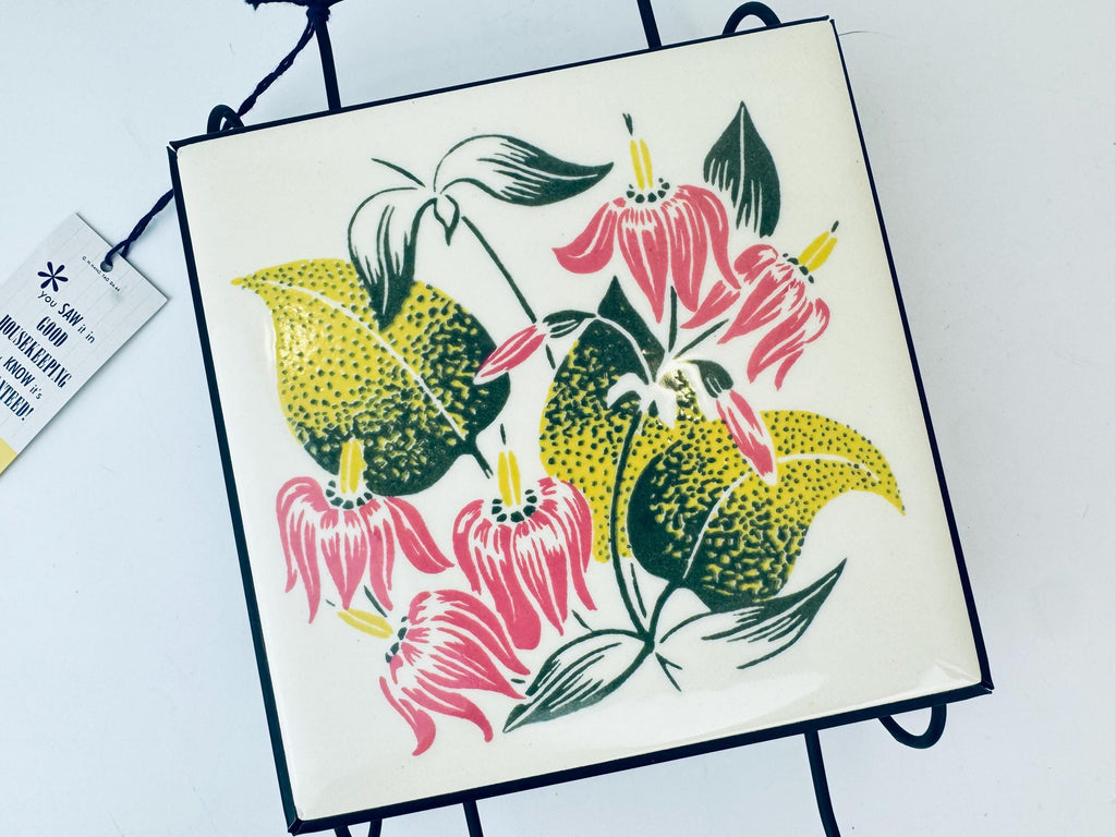 Product image for 'vintage 1960s electra tile floral ceramic trivet mid century modern hot plate with original box' (view baf863)