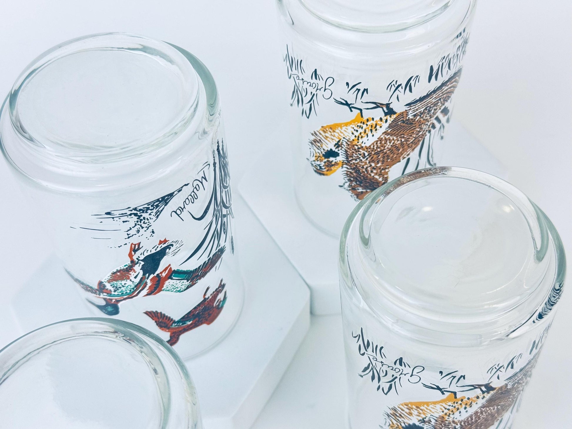 Product image for 'vintage mallard duck grouse drinking glasses mid century wildlife barware set' (view daef70)