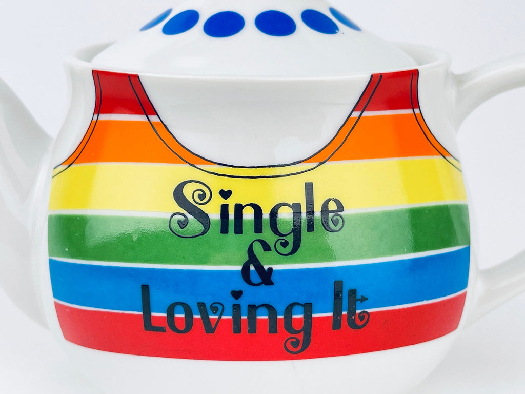 Product image for 'vintage single loving it rainbow stripe teapot with polka dot lid made in japan' (view 9206e6)