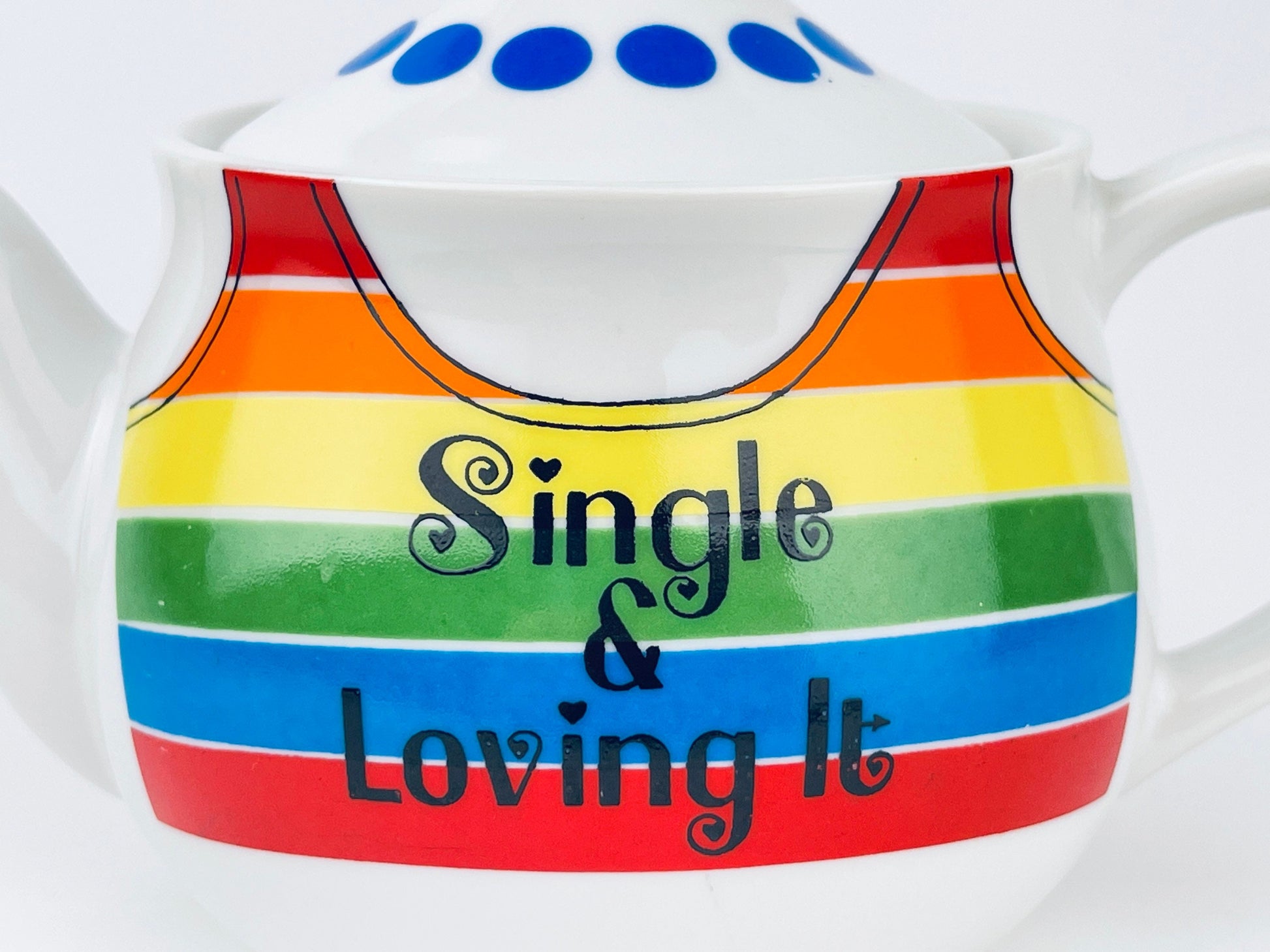 Product image for 'vintage single loving it rainbow stripe teapot with polka dot lid made in japan' (view 9206e6)