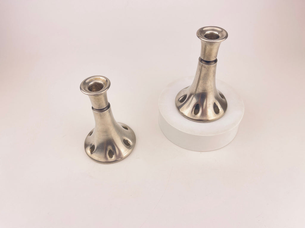 Product image for 'vintage pewter silver candle stick holders set of two 2 made in norway by gullsmedservise' (view 6468bb)