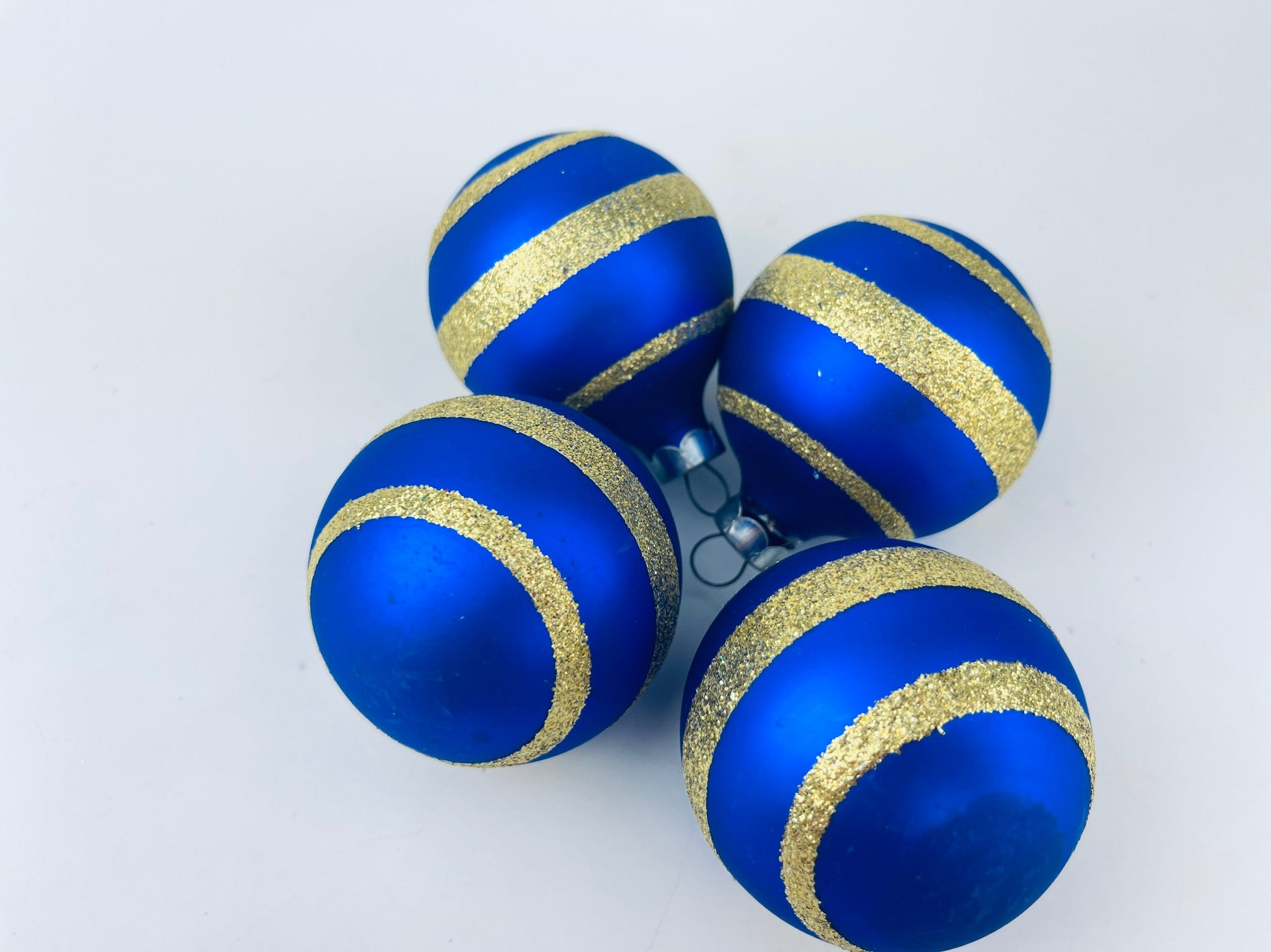 Product image for 'vintage blue gold striped glass christmas tree ornaments set of four 4 made in german democratic republic' (view 99fa64)