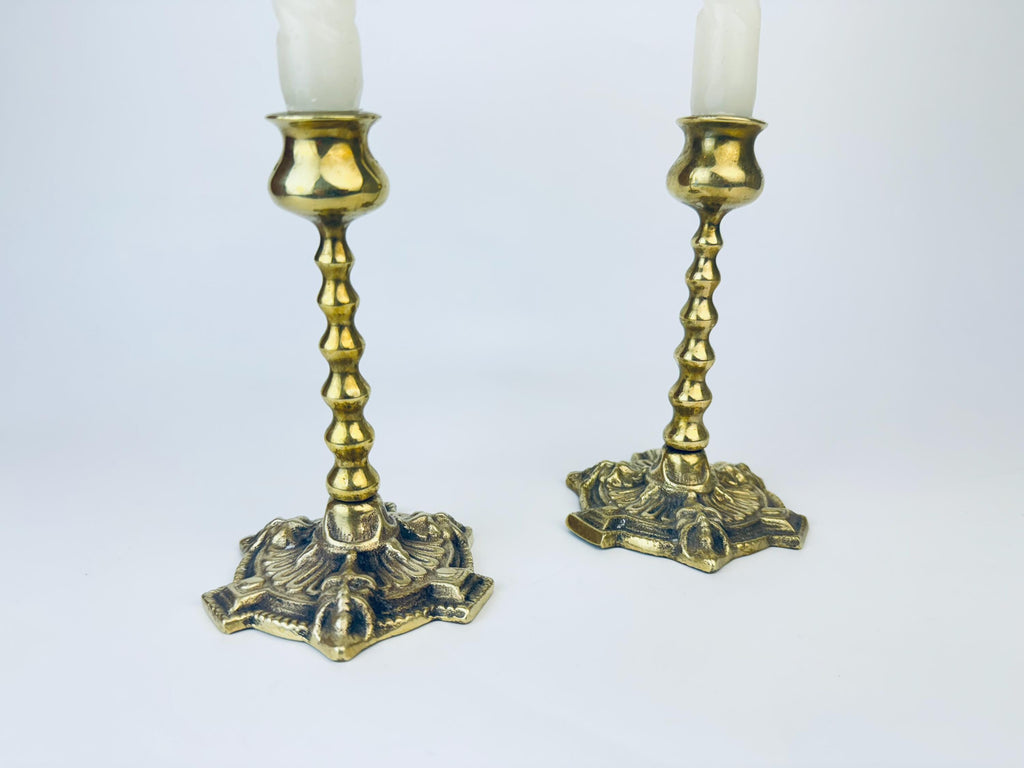 Product image for 'antique vintage english green man face solid brass candlestick holders set of two 2 made in england victorian era' (view f46575)
