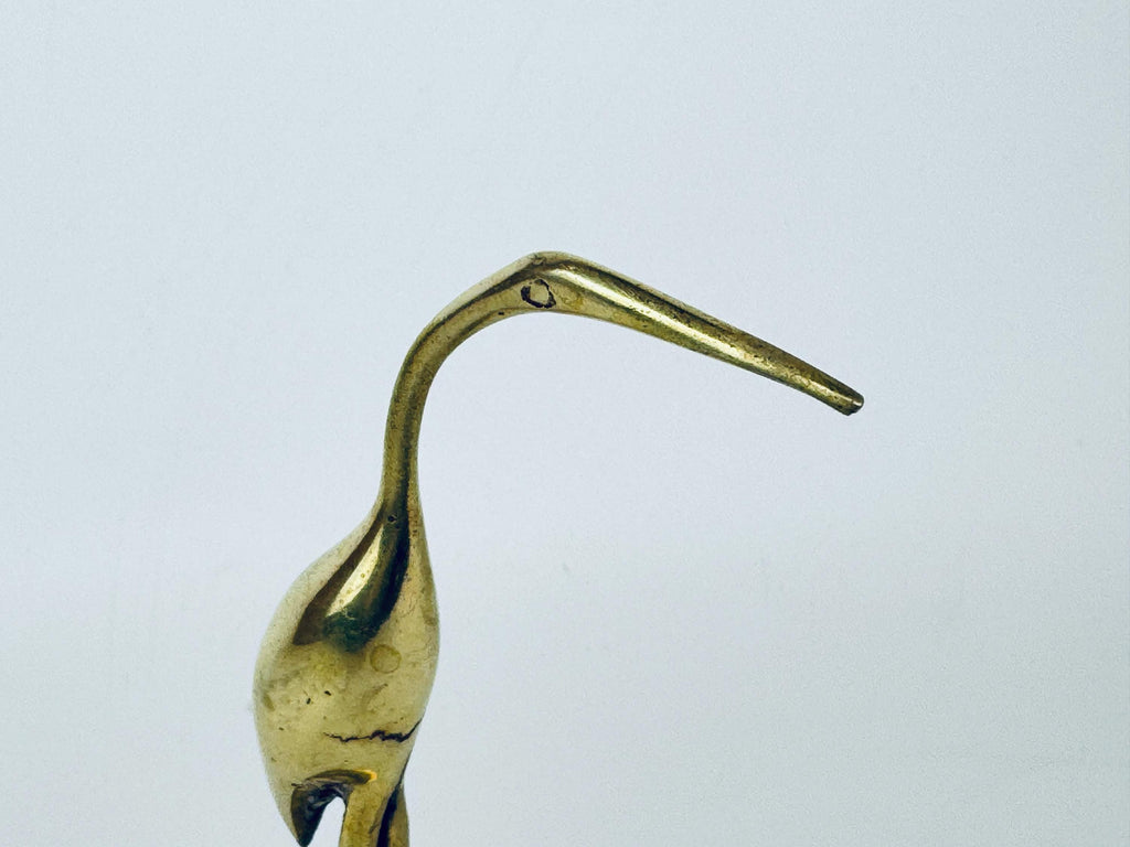 Product image for 'vintage solid brass crane sculpture figurine attractive aged metal patina' (view ef31ad)
