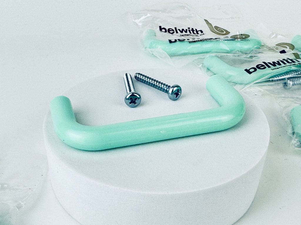 Product image for 'vintage 1980 1990s teal plastic horizontal pull drawer knob hardware new old stock nos made in japan sold individually' (view bfc350)