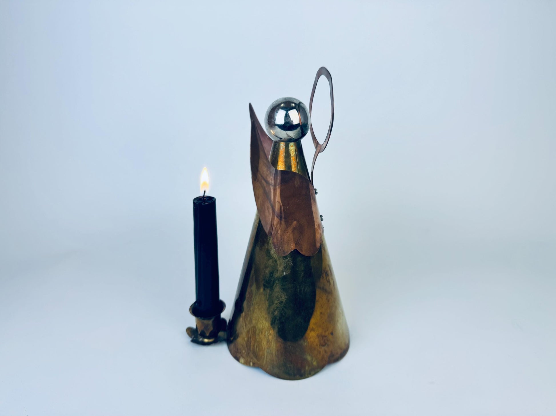 Product image for 'vintage brass copper angel candlestick holder attractive aged metal patina' (view 521601)