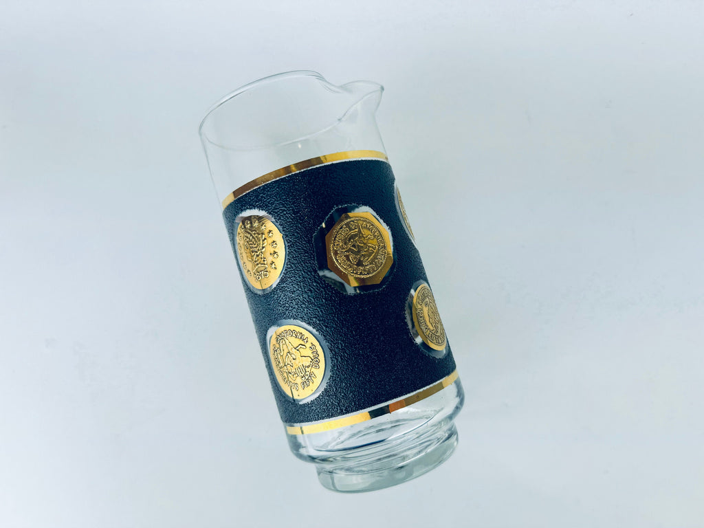 Product image for 'vintage cera black 22 kt gold american coin design glass barware cocktail decanter designed by bob wallack' (view d1829d)