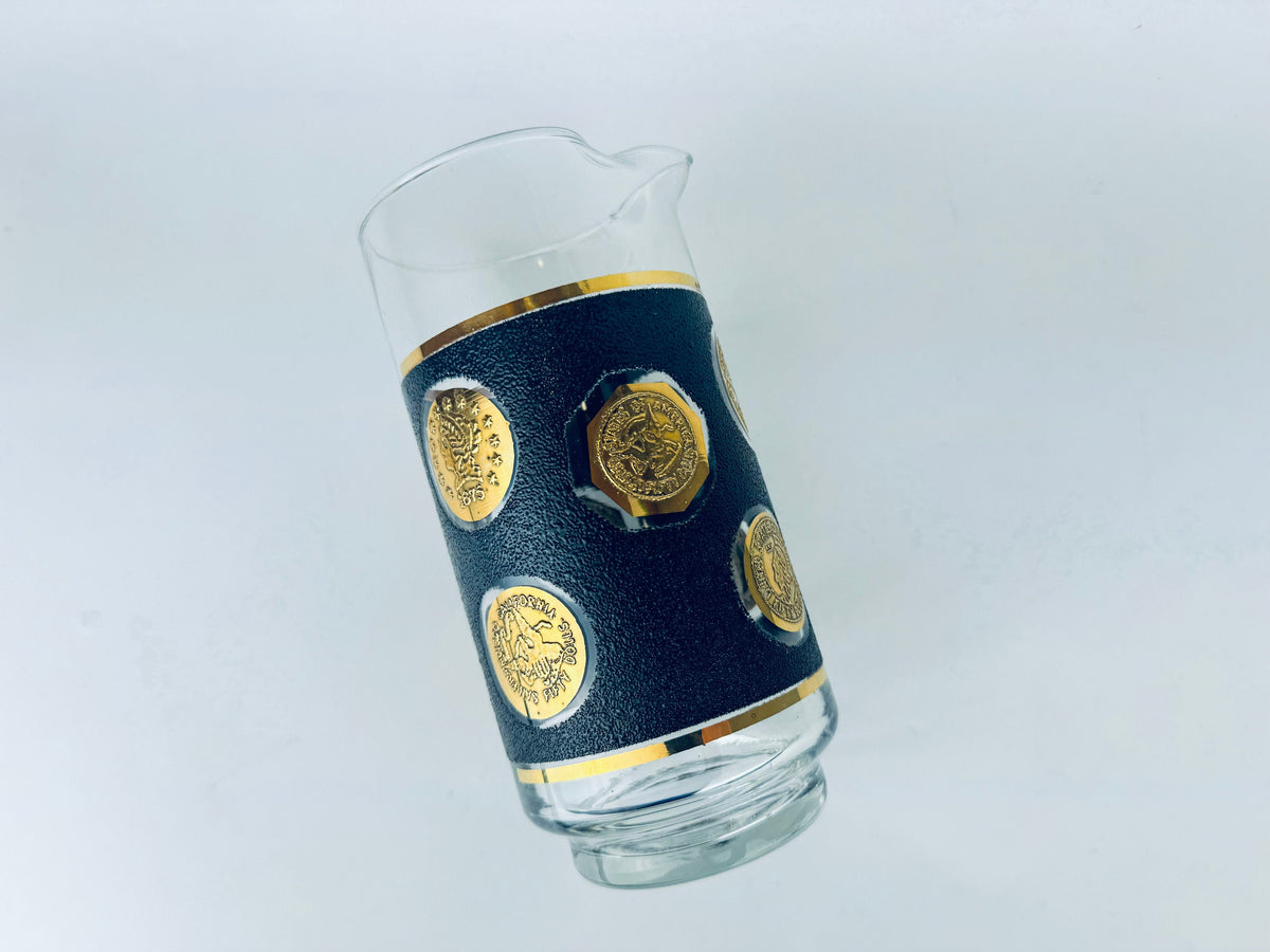 Product image for 'vintage cera black 22 kt gold american coin design glass barware cocktail decanter designed by bob wallack' (view d1829d)