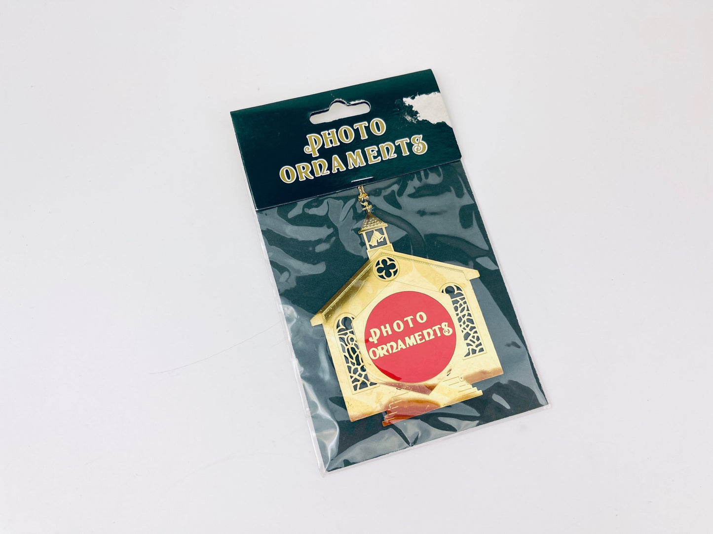 Product image for 'vintage solid brass christmas photo ornament church chapel' (view 898afd)