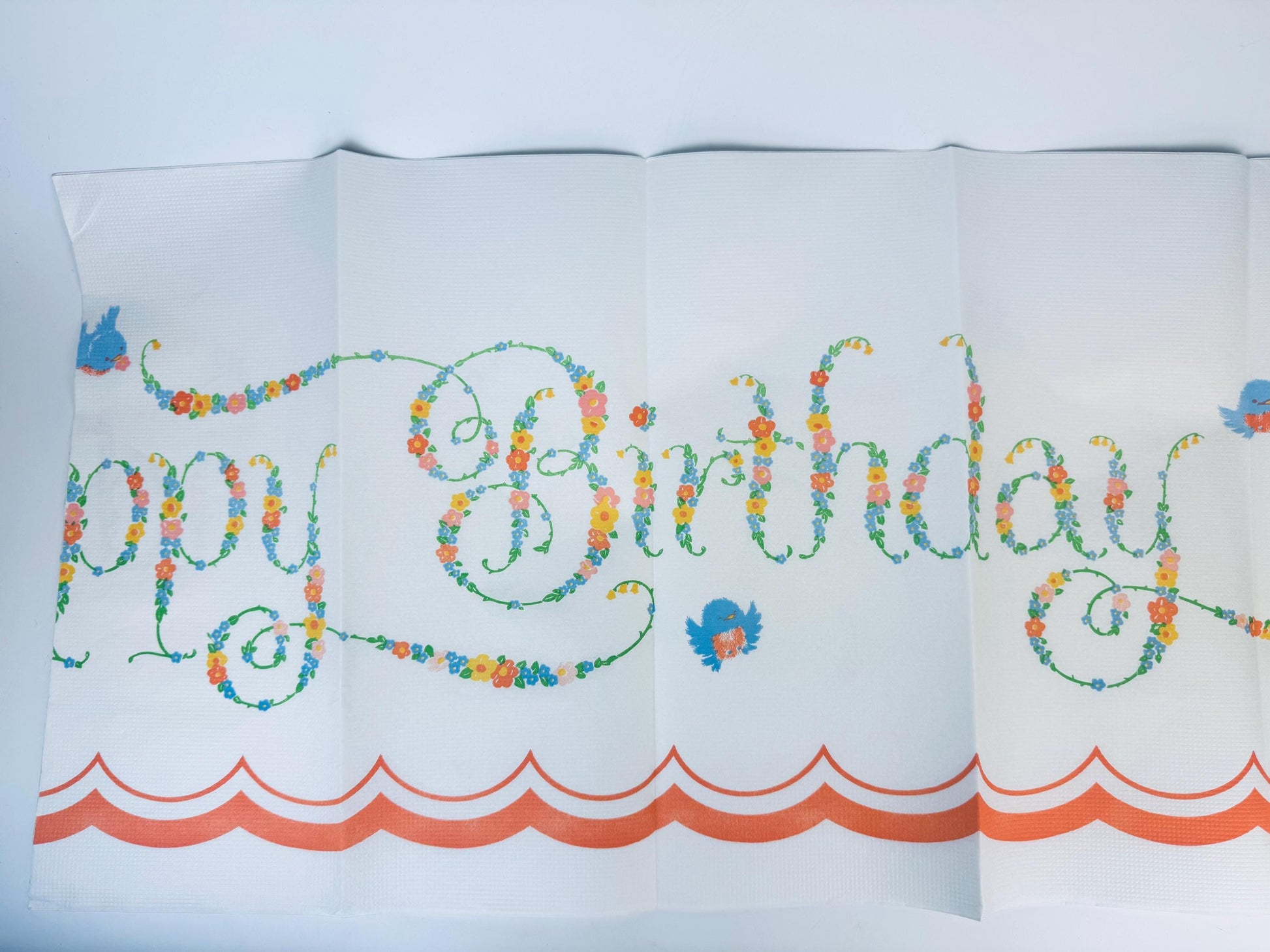 Product image for 'vintage happy birthday paper tablecloth new old stock nos made in usa' (view daab36)