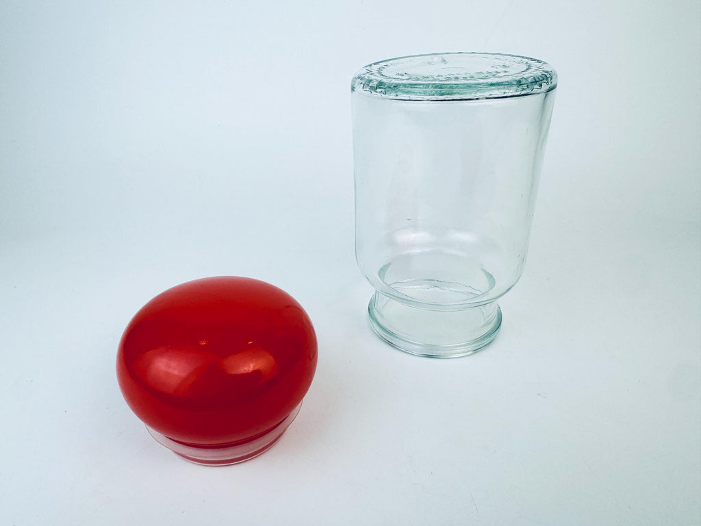 Product image for 'vintage bright red glass lid apothecary airtight glass jar made in belgium' (view 5fbe46)