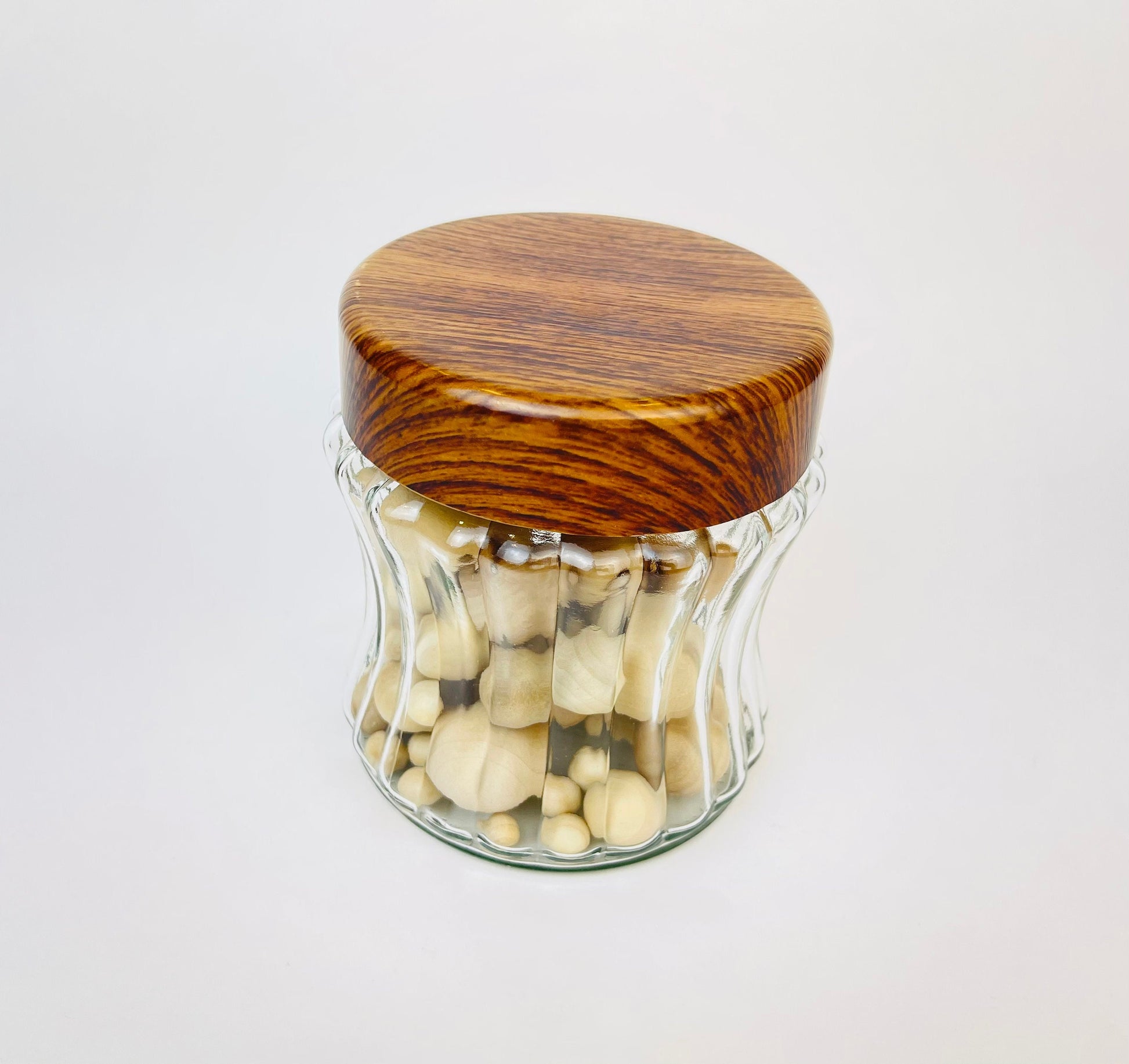 Product image for 'vintage faux wood screw top ribbed glass storage jar' (view 036deb)
