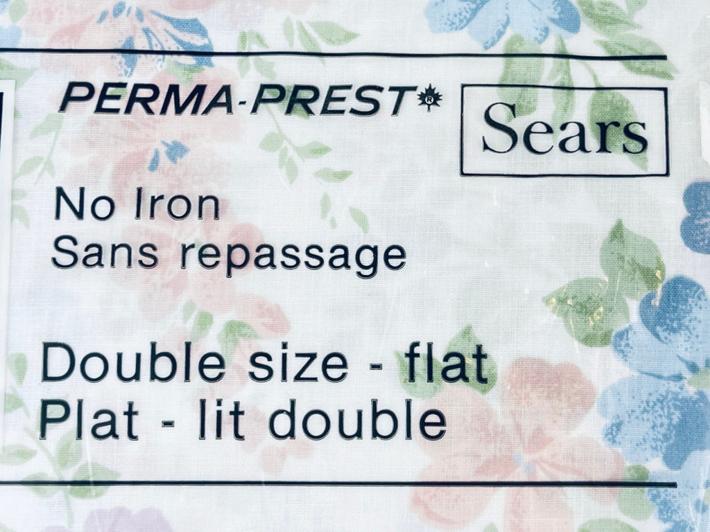 Product image for 'vintage sears perma prest floral double full flat sheet 50 50 cotton polyester blend new old stock nos made in canada' (view 3184eb)