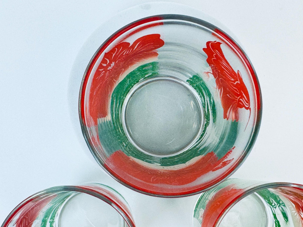 Product image for 'vintage red green floral juice glasses set of three 3' (view 3780c5)