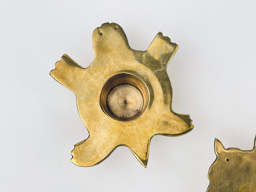 Product image for 'vintage owl turtle gold brass candlestick holders sold separately' (view 5f0f2d)