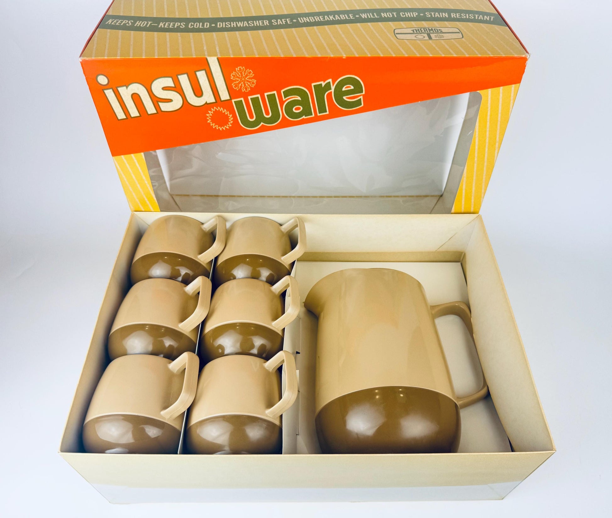 Product image for 'vintage thermos insul ware beige plastic pitcher cup set new in box new old stock' (view 4cdbff)