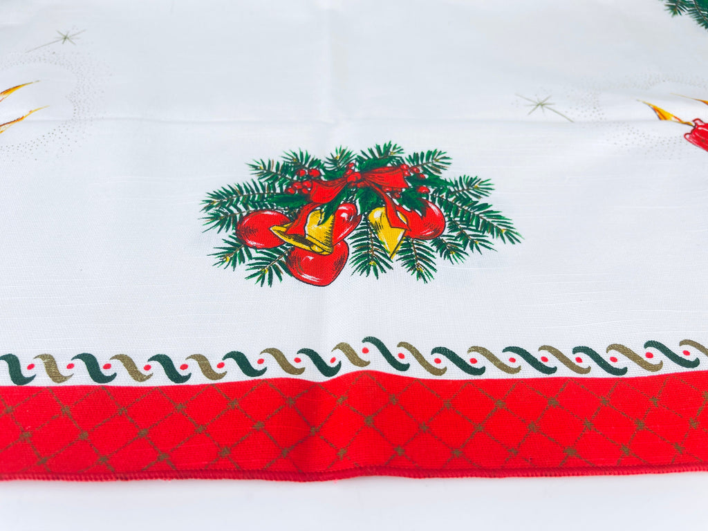 Product image for 'vintage christmas print square table cloth christmas bells ornaments candles 31 x 31 made in brazil by interloom' (view 6c3927)