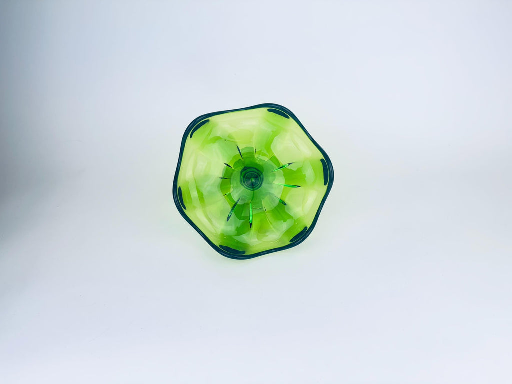 Product image for 'vintage viking epic glass green six petal crimped compote mid century modern art glass bowl' (view 4a3e23)