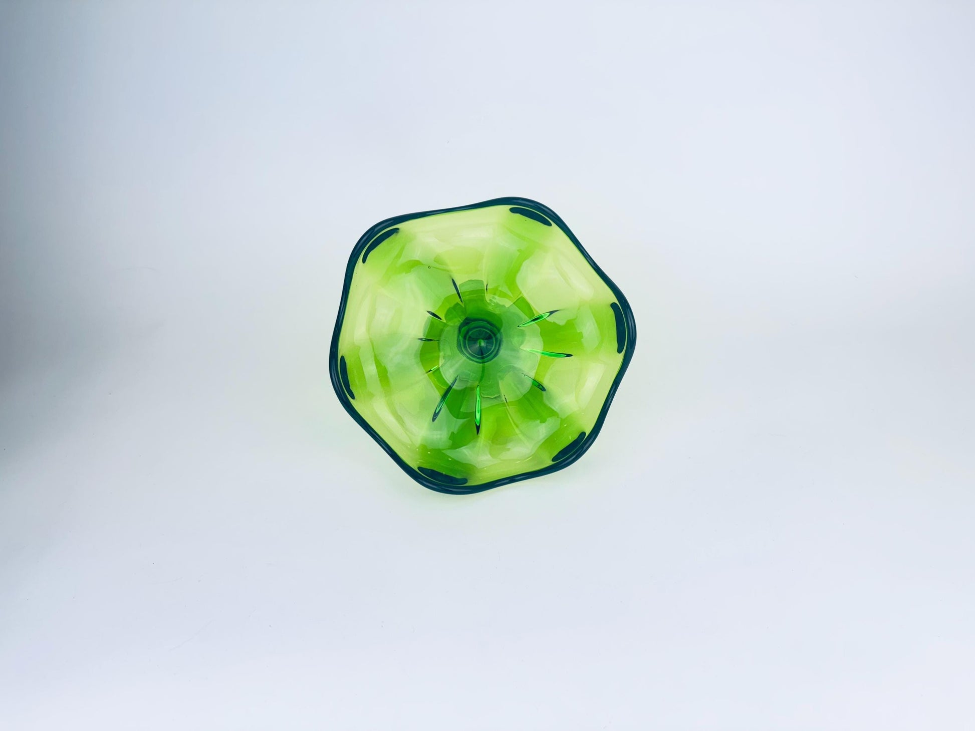 Product image for 'vintage viking epic glass green six petal crimped compote mid century modern art glass bowl' (view 4a3e23)