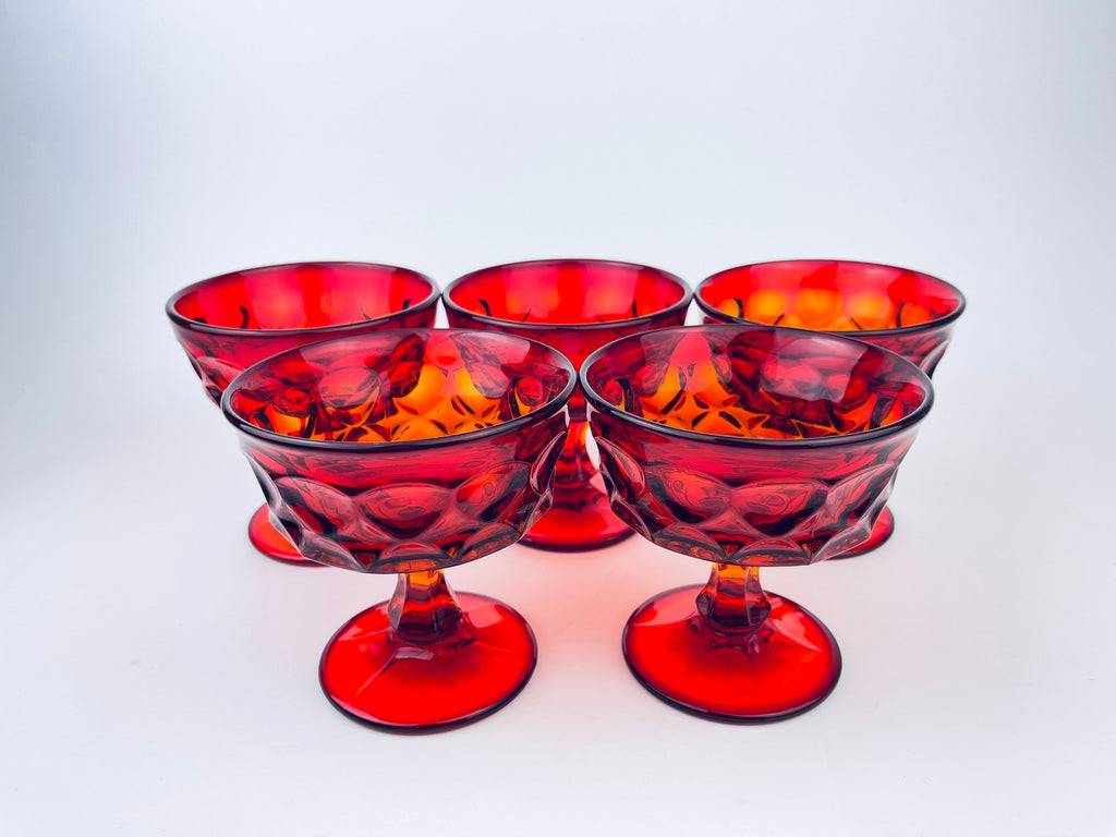 Product image for 'vintage ruby red heavy pressed glass dessert champagne glassware set of five 5 perspective by noritake made in japan' (view 06e4f6)