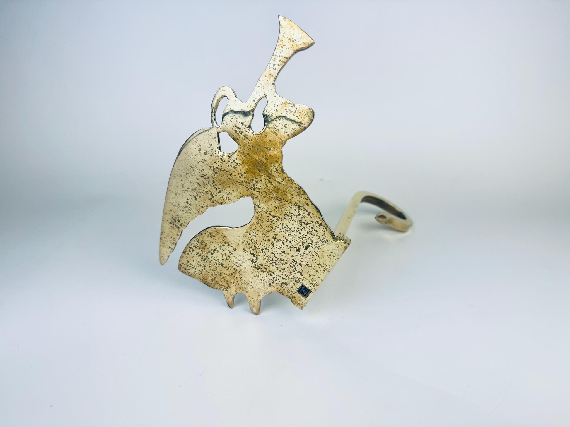 Product image for 'vintage solid brass angel stocking hanger attractive aged metal patina' (view ab6962)