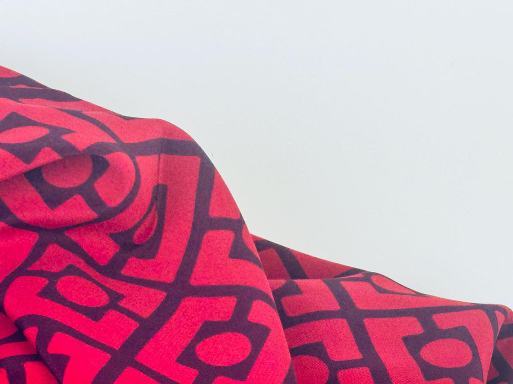 Product image for 'vintage francesca koshibo printed lava red black abstract geometric silky polyester fabric 1970s material' (view 7cda4b)