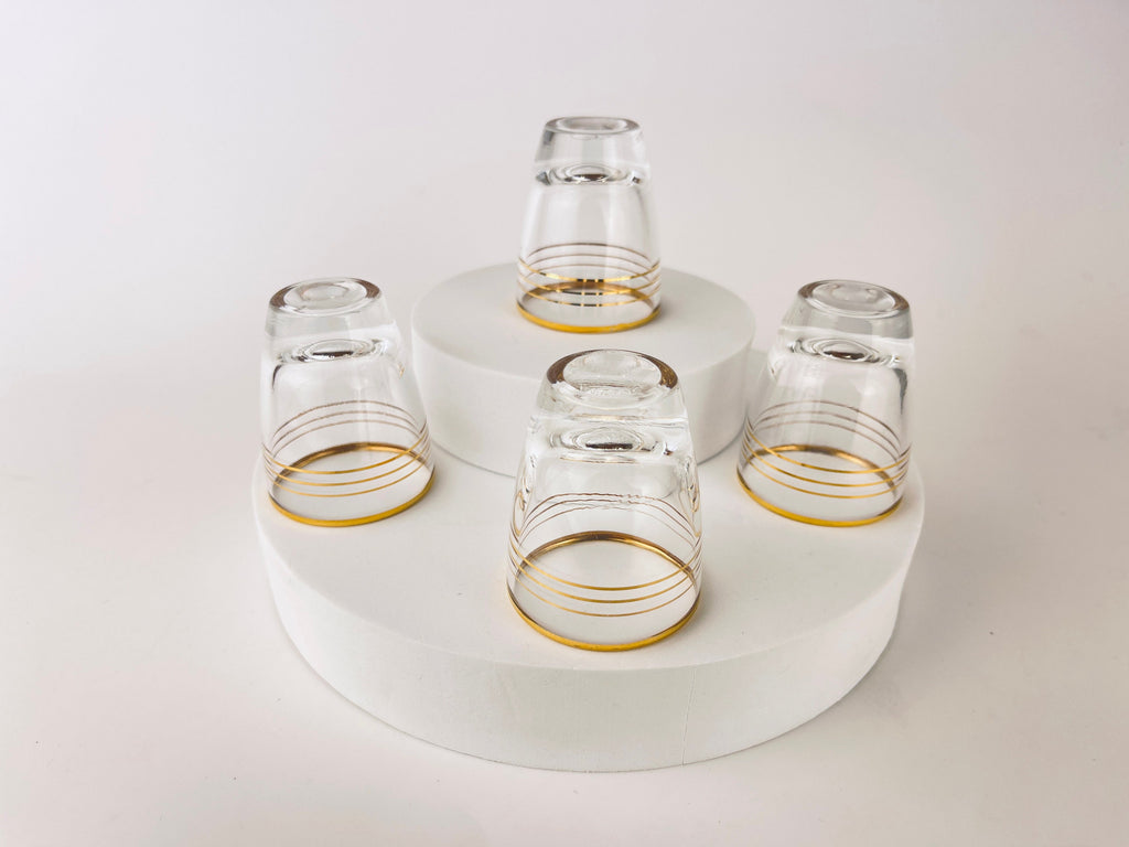Product image for 'vintage french gold striped clear shot glass barware set set of four 4 made in france' (view 1b6ce8)