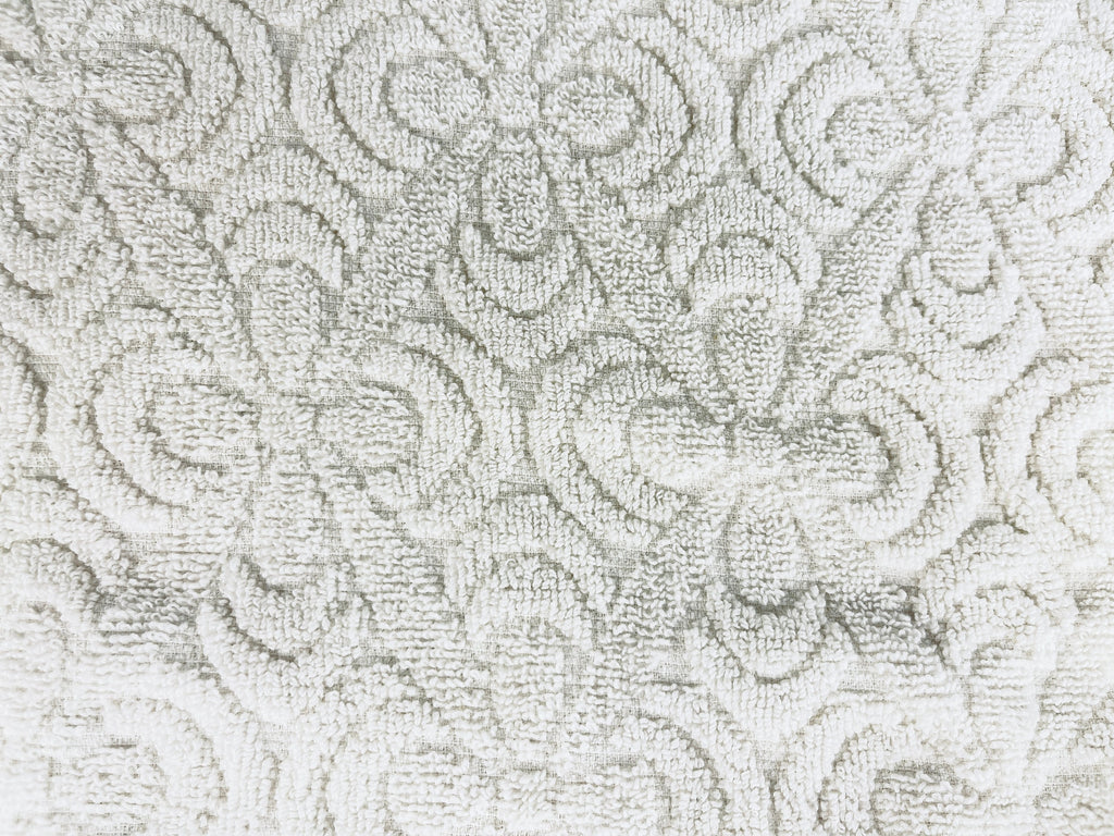 Product image for 'vintage textured bath towel white swirl fruit olive pattern' (view a7b757)