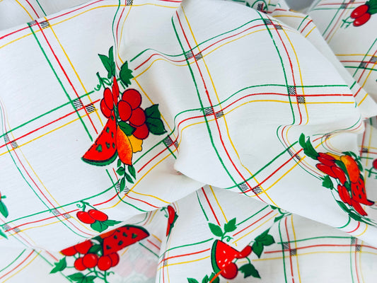 Tissu à carreaux vintage à motif de fruits - 122 x 122 cm - Matériel de pique-nique