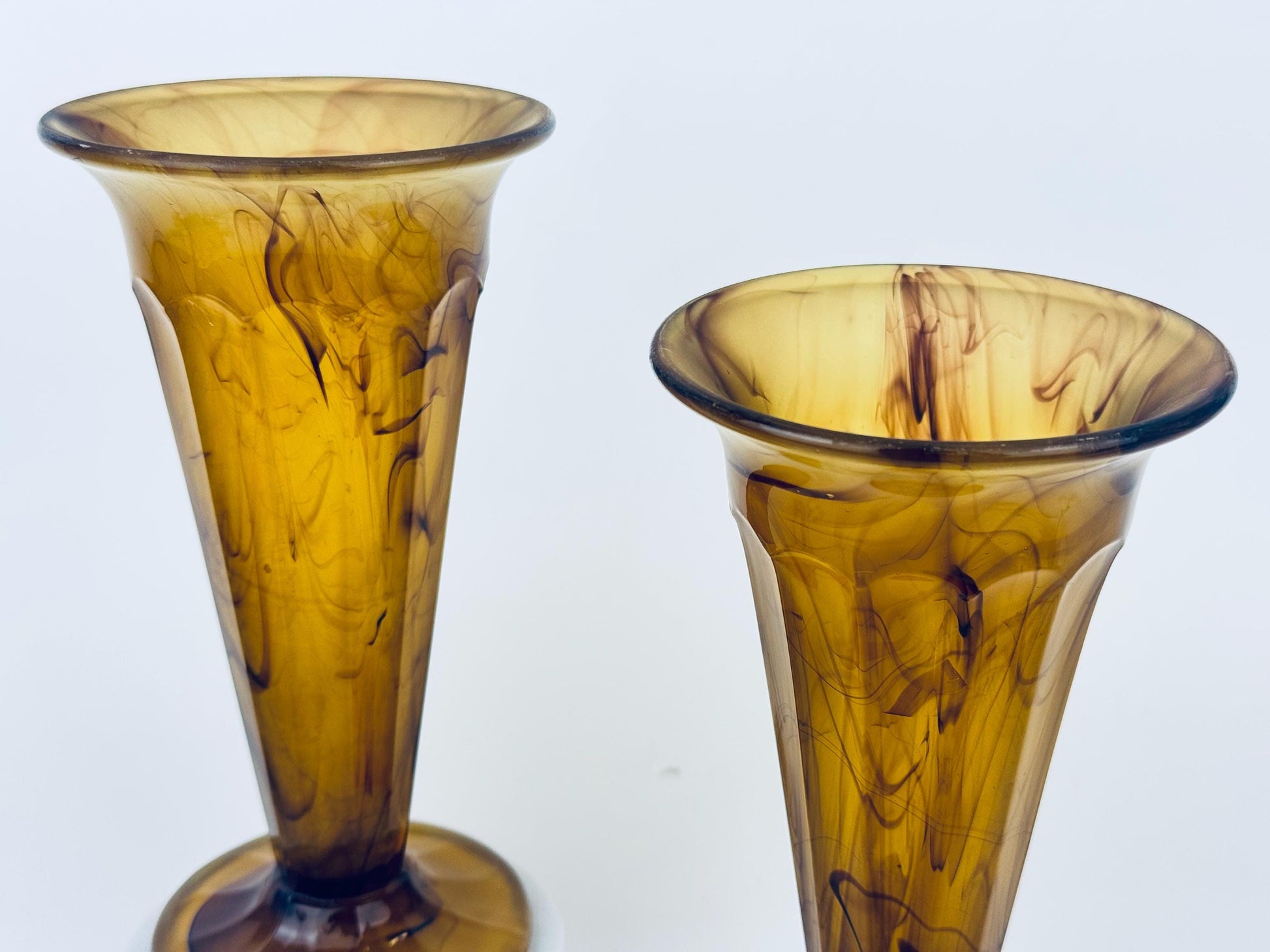 Product image for 'vintage george davidson brown swirl cloud glass trumpet vase sold separately' (view 99da37)