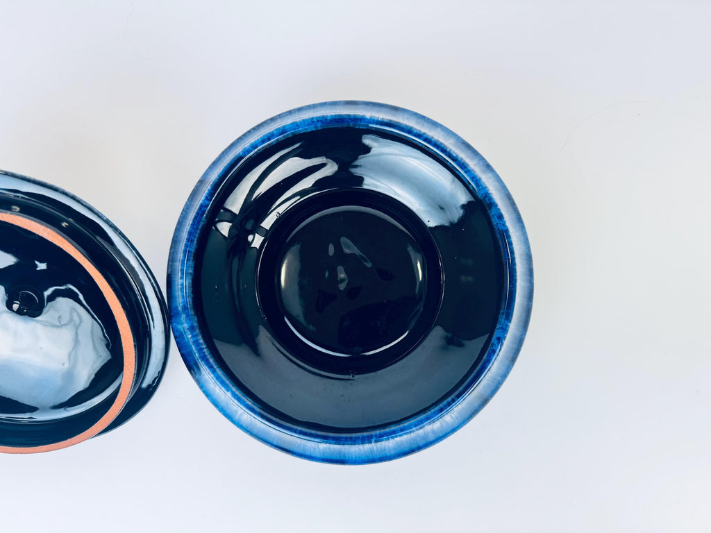 Product image for 'vintage blue drip glazed ceramic lidded obelisk bowl blue mountain pottery bmp made in canada' (view 4829ce)