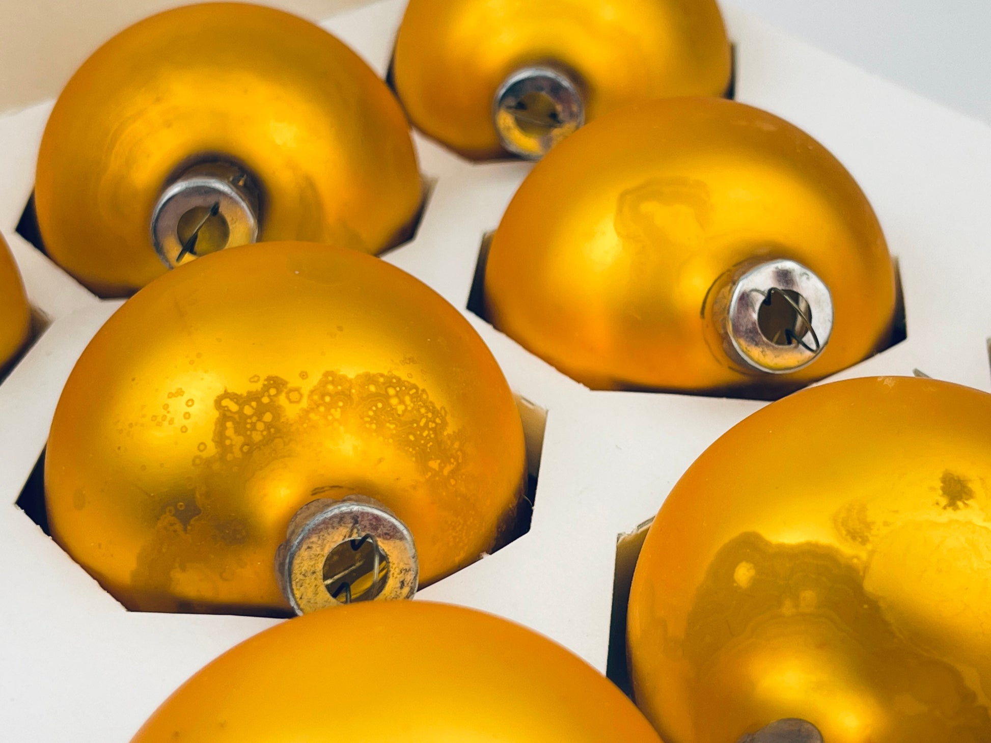 Product image for 'vintage gold glass christmas tree ornaments set of eight 8 american made by holly ornaments rustic aged' (view 3fd00a)