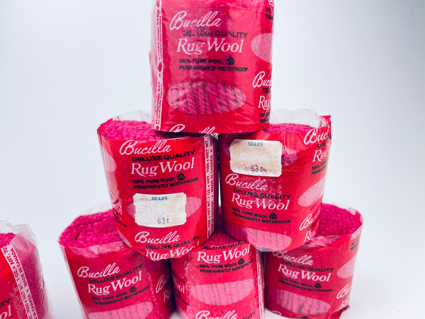 Product image for 'vintage fuchsia pink wool rug yarn bucilla deluxe quality 100 pure wool permanently mothproof made in canada individually priced' (view ad6095)