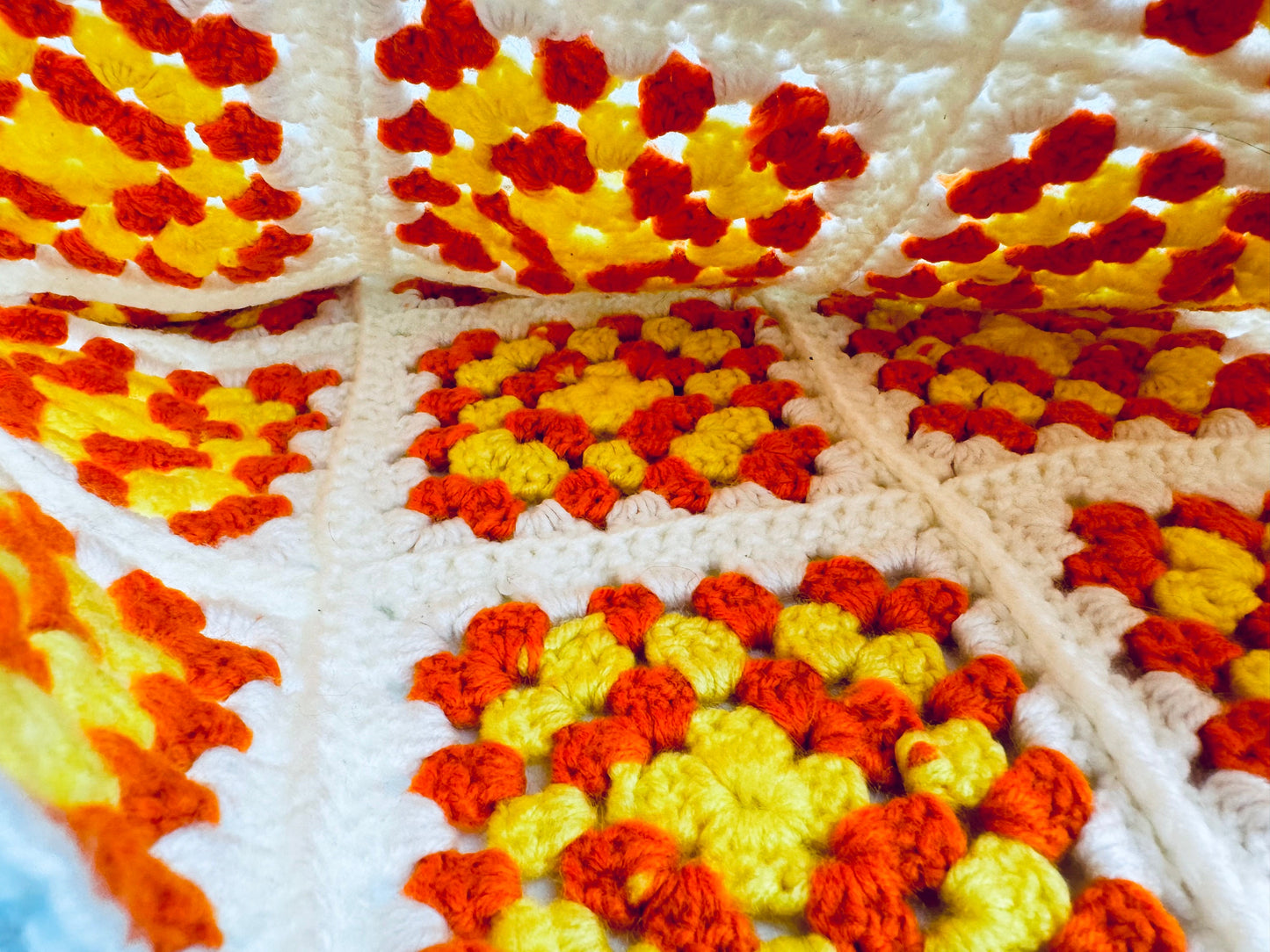 Product image for 'vintage handmade crocheted granny square accent pillow cover sham 14 x 14 orange yellow floral square' (view 158497)