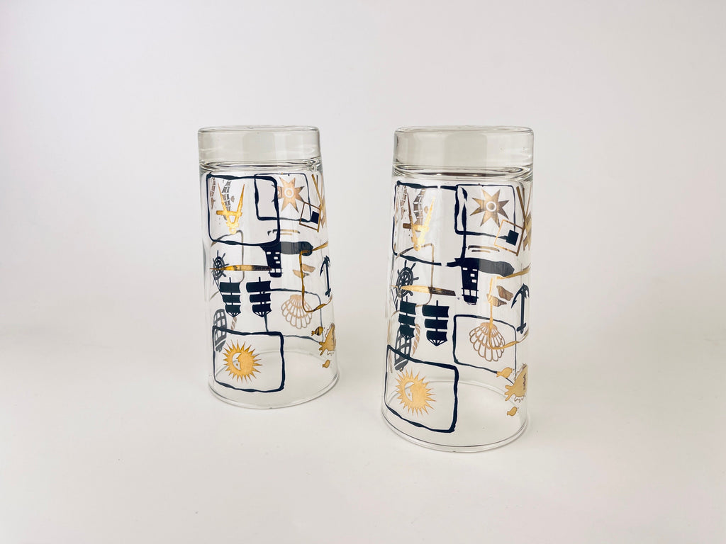 Product image for 'vintage dominion glass nautical pattern highball glasses set of two 2' (view da237c)