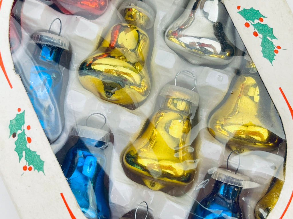Product image for 'vintage multi colour bell glass christmas tree ornaments set of twelve 12 alderbrook' (view edf1f8)