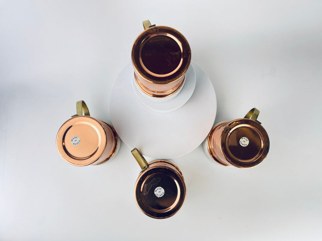 Product image for 'vintage baker hart stuart ceramic hot toddy mug glasses removable copper brass holder set of four 4 attractive aged brass patina' (view 77074e)