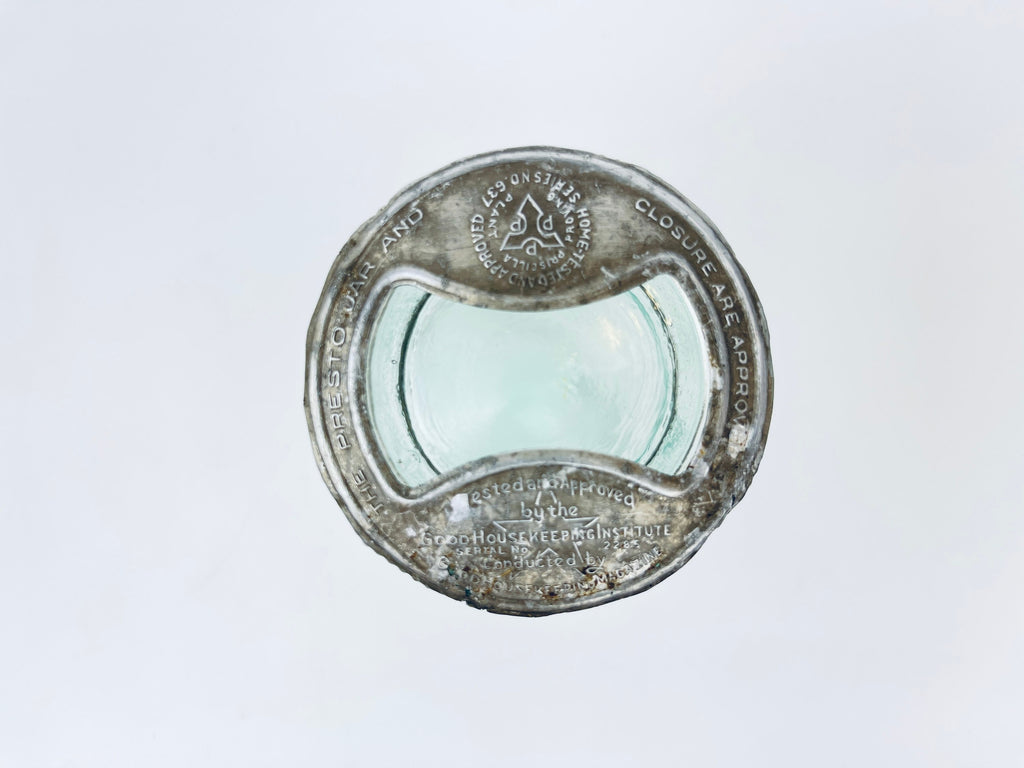 Product image for 'antique mason s aqua blue glass jar 1858 patent with presto lid good housekeeping seal' (view 15585c)